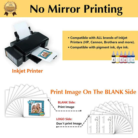 Dark T Shirt Heat Transfer Paper for Printable Iron On Vinyl on Inkjet Printer demonstrating no mirror printing, 8x11 inches