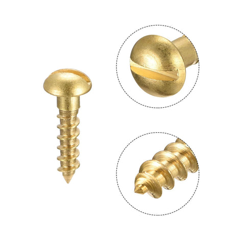 Brass Wood Screws M3 X 12mm Slotted Round Head Self Tapping Fasteners, corrosion resistant, ideal for DIY projects and repairs, close-up view.