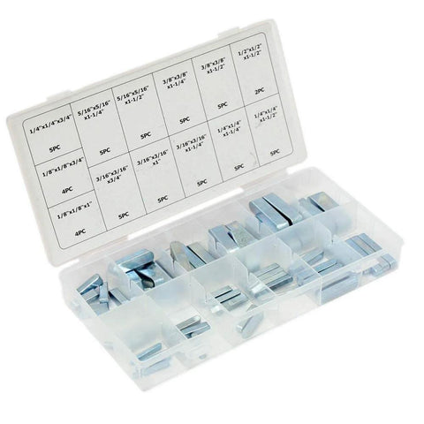 60 Piece Keystock Bar SAE Assortment For Locking Pulleys Gears Sprockets To Shafts With Slotted Keyways, Heat Treated Zinc Plated Steel