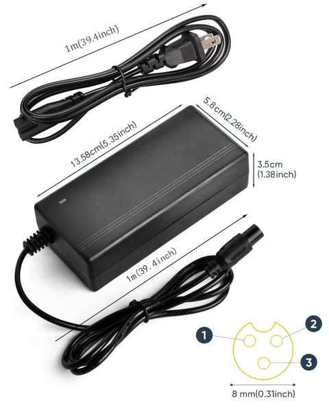 42V 2A Replacement Charger For 36V Li Ion Electric Scooter Batteries, 3 Prong 8mm Connector, Universal Power Adapter For 36V Battery Systems, Not For Lead Acid Or 24V Li Ion Scooters