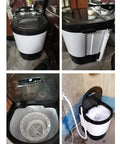 Compact Mini Washing Machine 36kg Personal Clothes Washer with top view, showing controls, hose, and honeycomb drum design.