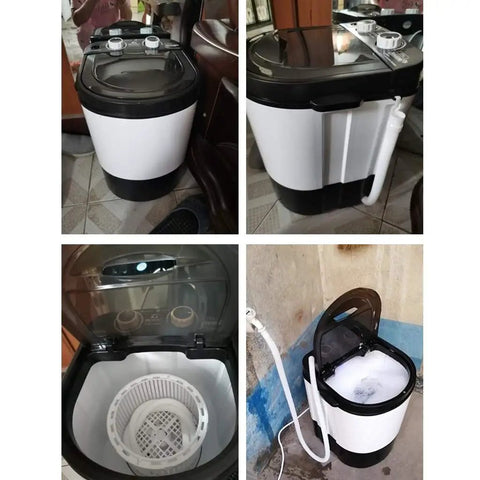 Compact Mini Washing Machine 36kg Personal Clothes Washer with top view, showing controls, hose, and honeycomb drum design.