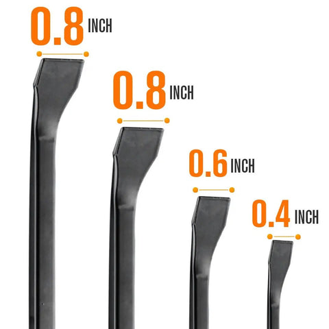 Heavy Duty Pry Bar Set 8 12 18 24 Inch Four Piece Mechanic Hand Tools with Thick Strike Cap Handles edge sizes