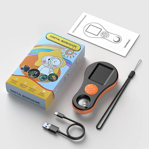 Handheld Digital Microscope With 2-In IPS Color Screen Portable Macro Magnifier For Curious Kids Built-In 8 LED Lights USB Compatible
