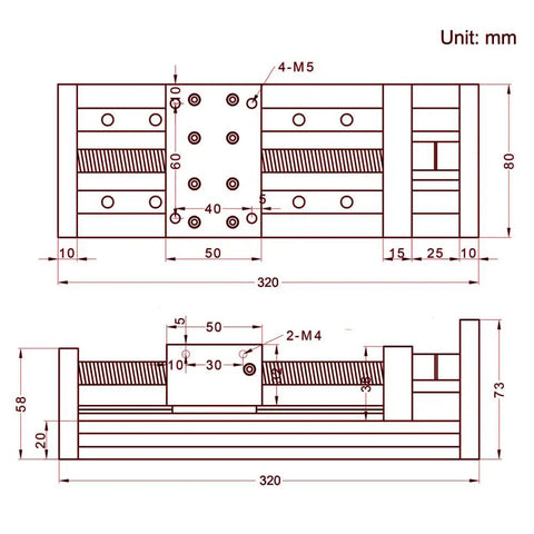 Technical drawing of a Dual Linear Rail Guide Ballscrew SFU1605 Kit with detailed measurements in mm.