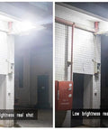 Spot Lighting Led Solar Flood Lights Outdoor, 272 LEDs 120W 8000 Lumen, high and low brightness comparison in indoor setting.