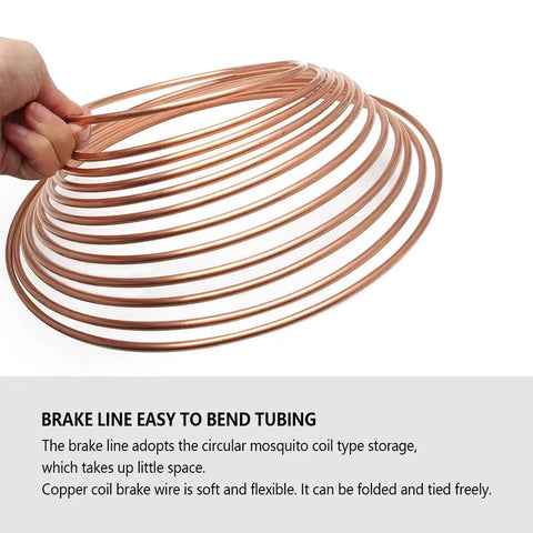 25 Feet Three Sixteenth Inch Copper Brake Line Kit With 16 Inverted Flare Fittings, coiled zinc plated copper tubing, hand held