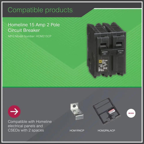 Homeline 15 Amp Two Pole Circuit Breaker Plug On Design For Safe Home And Small Biz Panels Protects Against Overloads And Short Circuits