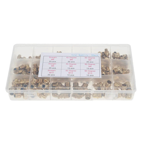 Copper Zerk Grease Nipple Fittings Kit With Metric M6 M8 M10 Threads Straight 45 Degree And 90 Degree Angles 165 Piece Assortment