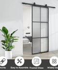 Installed Privacy Glass Barn Door 36x84 Inches With 6 Foot Sliding Hardware Kit Included Aluminum Alloy Frame Frosted Tempered Glass 6 Lite Design