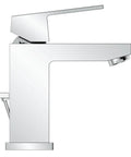 Eurocube Single-Handle Bathroom Faucet With SilkMove Precision, StarLight Shine in Chrome, side view showing sleek square design.