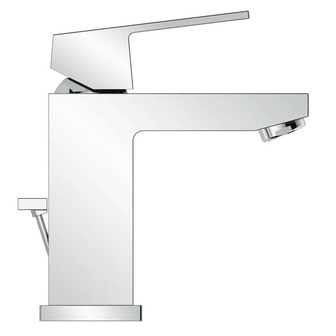 Eurocube Single-Handle Bathroom Faucet With SilkMove Precision, StarLight Shine in Chrome, side view showing sleek square design.