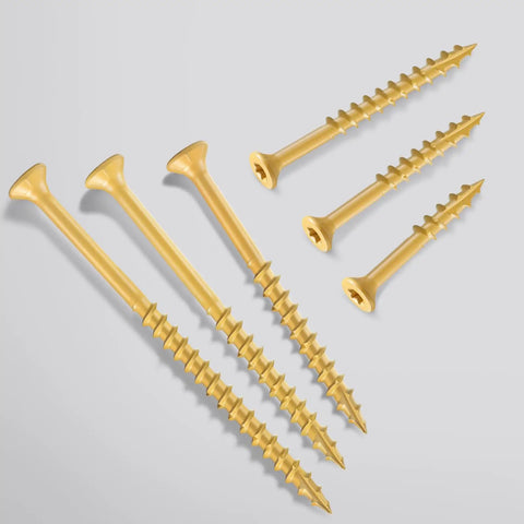 5 Inch Deck Screws No 10 By 5 36 Pack Built Tough Rust Resistant Epoxy Coated Torx Drive Head Outdoor Decking Screws With T25 Star Bit Tan 1lb Salt Spray Tested For 1500 Hours Weatherproof For All Exterior Decking Projects, 6 screws, shank visible