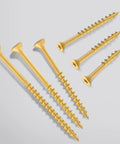 Top Shelf Rock Solid Deck Screws Ten Gauge By Three And A Half Inch Wood Fasteners Tan Epoxy Coated For Maximum Rust Resistance T25 Torx drive heads and sharp threads.