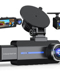 2.5K Front Inside And Rear Dash Cam For Cars With 32GB Card 3 Channel 1440P Night Vision Parking Mode Loop Recording G Sensor