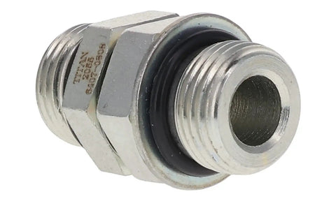 Adjustable Union Hydraulic Adapter One Half Inch ORB Male To One Half Inch ORB Male SAE O Ring Boss Carbon Steel Built Tough For High Pressure Hydraulic Systems, threaded end view