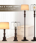 Top Shelf Seven Inch Antique Bronze Lamp Harp Set showcasing table and floor lamps with various shades and designs.
