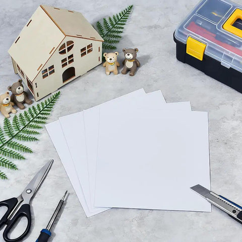 Four White ABS Plastic Sheets 7.87 By 7.87 Inches 0.5 mm Thick Moldable Panels with DIY tools and model house