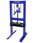 Beast 6 Ton Hydraulic Shop Press With Adjustable Height And H Frame Bearing And U Joint Adapter Heavy Duty Metalworking Tool For Auto Repairs Bending Straightening Installations And Press Fits blue H-frame steel press with bottle jack