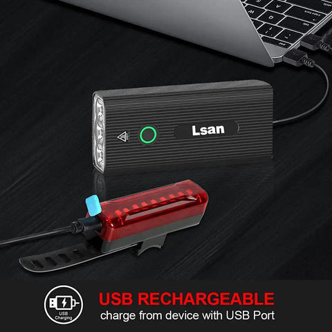 Ultra Bright 1200 Lumen Bike Lights For Night Riding Front And Back USB Rechargeable Bicycle Light Set With 3 LED Headlight Power Bank Function IPX5 Waterproof And Three Plus Five Light Modes