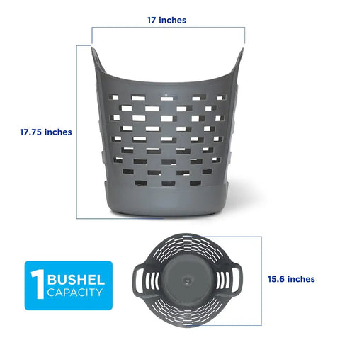Flexible Laundry Basket With Handles For Easy Carrying Tall Plastic Hamper 2 Bushel Round Bin for Clothes, side and top view