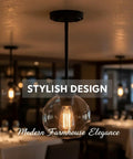 Straight Up Matte Black Globe Pendant Lights 2 Pack With Clear Glass Shades And Corrosion Resistant Metal Base For Farmhouse Kitchen Island Hanging Fixtures That Drop A Fresh Vibe In The House lit up in a stylish café setting.