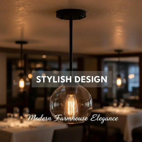 Straight Up Matte Black Globe Pendant Lights 2 Pack With Clear Glass Shades And Corrosion Resistant Metal Base For Farmhouse Kitchen Island Hanging Fixtures That Drop A Fresh Vibe In The House lit up in a stylish café setting.