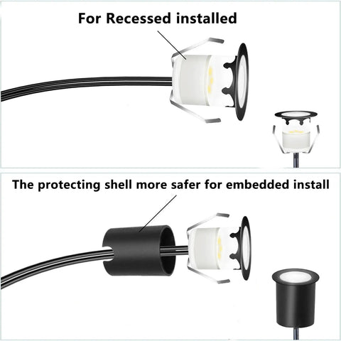 Warm White Recessed LED Deck Light Kit With Black Protective Shell For Embedded Installation, 12V Low Voltage