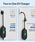 Hella Smooth Level 2 Ev Charger With 32 Amp Charge And Built In Wifi showing NEMA 14-50 and 5-15 plug options for versatile charging.