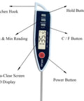 Digital Meat Thermometer Instant Read With Hold Function And Celsius Fahrenheit Switch, visible hold button and ultra-clear display