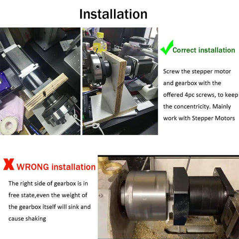 Planetary gearbox 20:1, NEMA 34, 1/2in input shaft, D16mm output shaft mounted on a stepper motor (installed view)