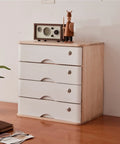Solid Wood Desktop File Cabinet With Lock Four Layer Organizer on desk with plant and decorative items