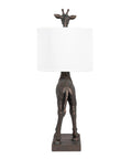 Resin Giraffe Table Lamp With Linen Shade And Bronze Finish Whimsical Animal Accent Light For Living Room Or Desk 13.75 Inch Tall