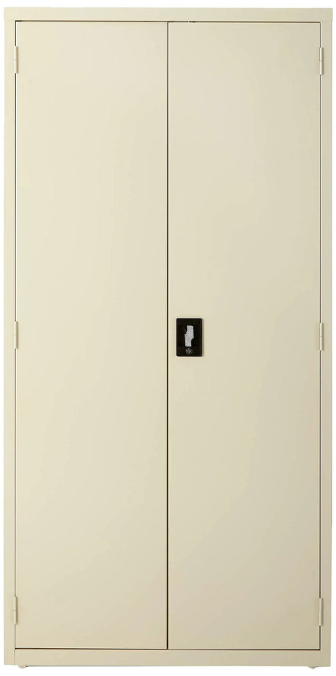 Heavy Hitter Lockable Metal Floor Standing Storage Cabinet With Adjustable Shelves And Secure Recessed Lock Solid As A Rock For Commercial Warehouse Organizing In Putty Finish