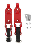 Two Pack Heavy Duty Roof Rack Shovel Holder With Metal Rubber Clamp Mount in red with screws and nuts for easy installation.