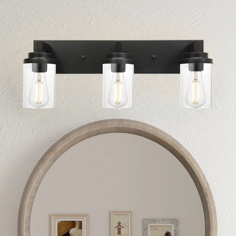 3 Light Dope Vintage Industrial Vanity Lights Over Mirror In Black Finish With Clear Glass Shades Modern Wall Sconce