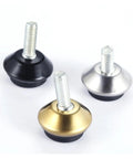 Adjustable Leveling Feet Four Pack For Table Chair Cabinet Furniture Legs M6 Thread Aluminum Alloy Levelers in black, silver, and gold
