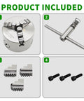 K11 80 Self Centering 3 Inch Lathe Chuck With 3 Jaw And Set Jaw 4000 Rpm shown with included components