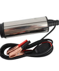 Jiawu 24V DC Submersible Pump For Fuel Transfer 30 Liters Per Minute Stainless Steel build with clips and wiring for portable refueling.
