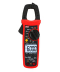 Front view of UT204R Digital Clamp Meter with Auto Ranging, True RMS, 6000 Counts, Pro Grade AC/DC Voltage and Current, red design.