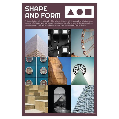7 Poster Elements Of Photography Set For Art Classrooms And Teachers, Shape and Form section, 12x18 inches, Made in USA.