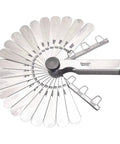 Tempered Steel Thickness Gauge With Easily Removed Leaves For Precise Carpenter Grade Measurements Perfect For Home Improvement Projects 22 Leaves Range From.0015 To.035 Inches Model 572A lays fanned out