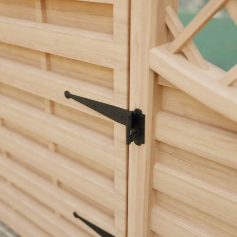 Heavy Duty Black Offset Strap Lift Off Pintle Hinge Pack Of 4 For Shutters Windows Doors And Gates Installed on Wooden Gate
