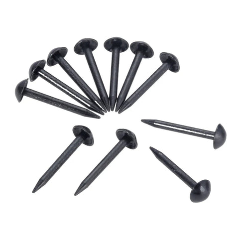 Premium Black Iron Round Head Upholstery Nails And Smooth Furniture Decorative Tacks Stock Up On These Gotta Have Hardware Gems For Any Weekend Warrior Project Around The House 100 Pack, shown in a group.