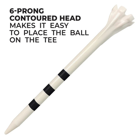 Three And A Quarter Inch Built Tough Golf Tees 25 Count Citrus Mix With Black Stripes Ideal For Drivers Over 360cc, 6-prong head