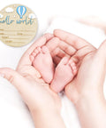 5.9 Inch Wooden Hello World Birth Announcement Sign With Pen And Stand, Blue Balloon And White Cloud, Newborn Feet