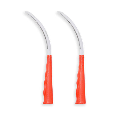 Stainless Steel Beast Billhook Sickle For Brush Clearing And Weeding, 12.2 Inch Curved Sawtooth Blade Garden Tool with red handle