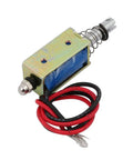 6V 300mA DC Solenoid Electromagnet With 10mm Stroke And 5N Push Pull Force In A Compact Metal Frame For DIY Projects And Automation JF0530B, blue coil and red wires