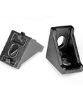 Black Corner Brackets For 2020 Aluminum Extrusion T Slot Set Of 20 6mm Compatible, zinc alloy with sand blasted finish, shown in pair.