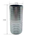 Close-up of 2-inch stainless steel hose barb fitting with a straight barb.